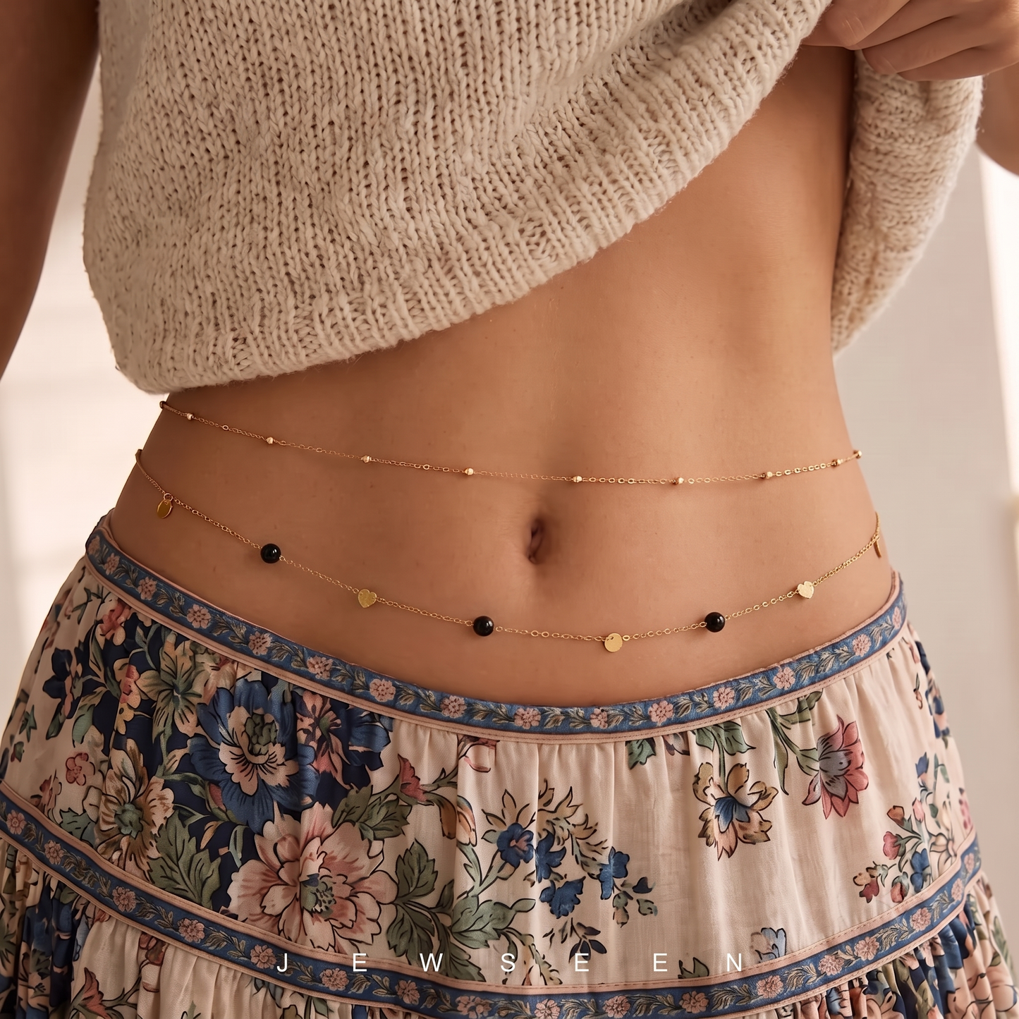 Layered Gold Belly Chain, Turquoise Waist Chain, Dainty Body Jewelry, Adjustable Waist Necklace, Festival & Beach Jewelry