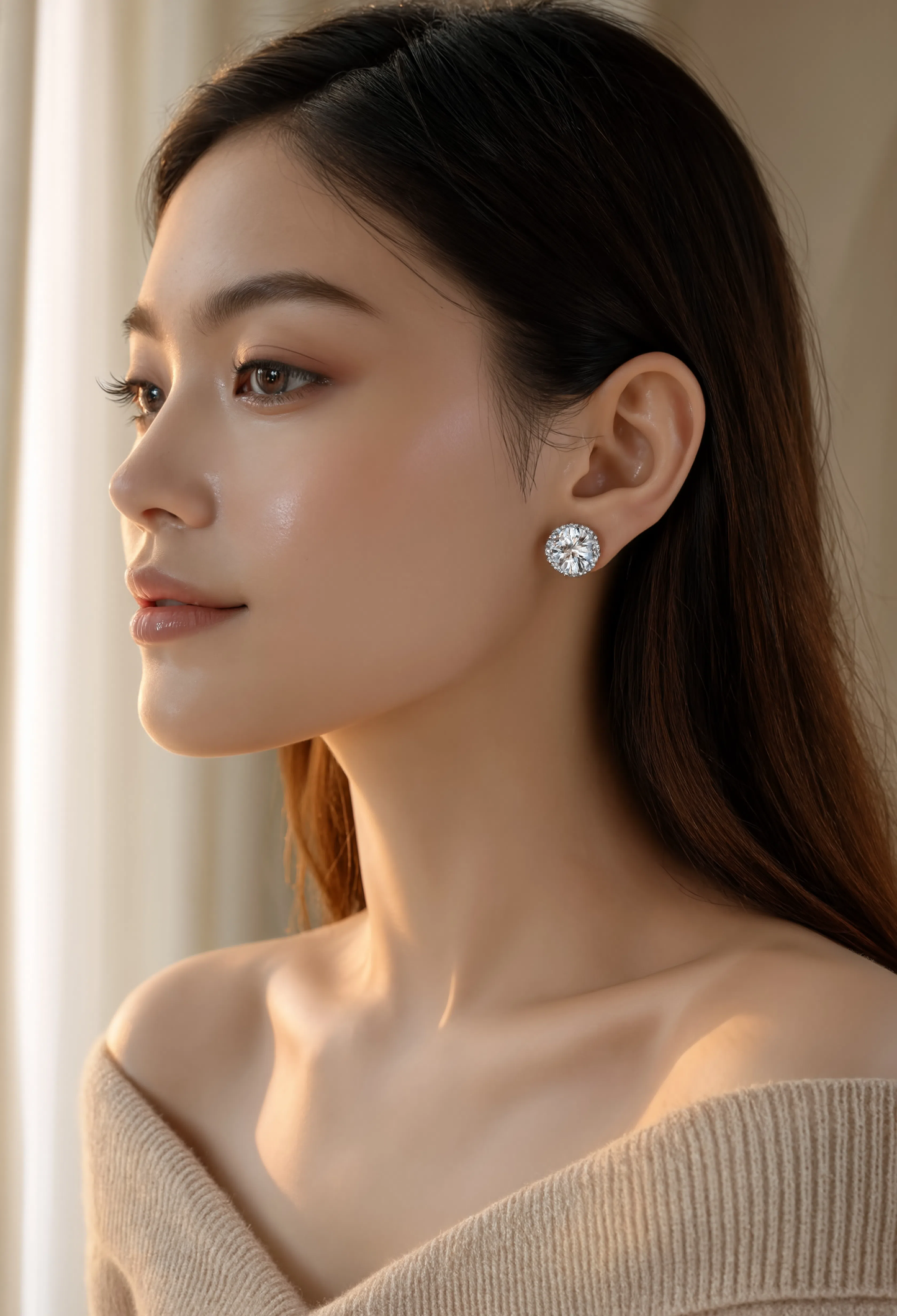 Round Brilliant Cubic Zirconia Stud Earrings | Halo Stud Earrings | White Gold Tone Earrings | Minimalist Everyday Jewelry | Gift for Her