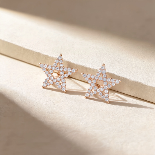 Celestial Spark Rose Gold Star Stud Earrings