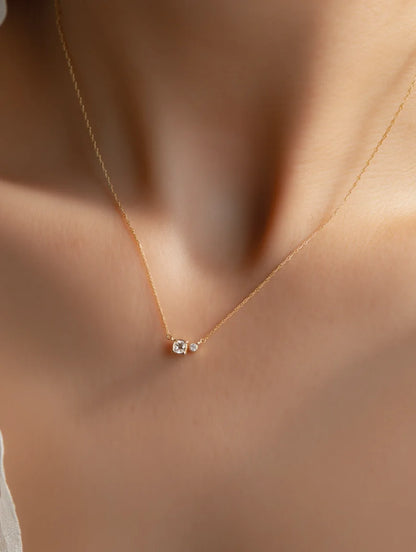 Minimalist Round Cut Solitaire Pendant Necklace – Gold Tone Dainty Necklace for Women