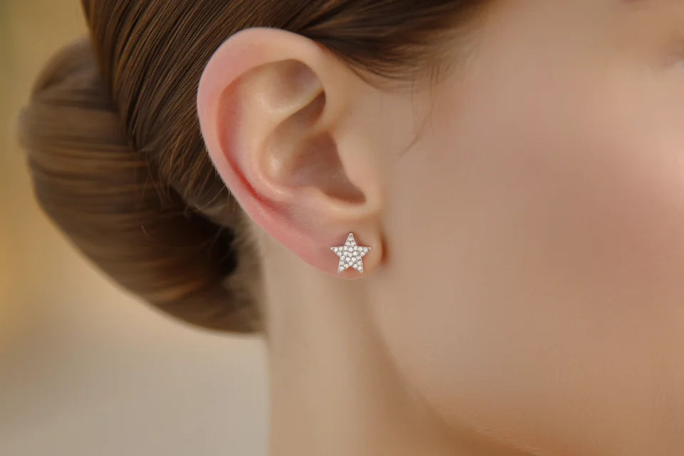 Crystal Star Stud Earrings | Silver-Tone Sparkling Star Earrings for Women