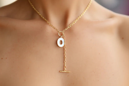 Gold Tone Initial "O" Toggle Necklace – Minimalist Alphabet Pendant Necklace for Women