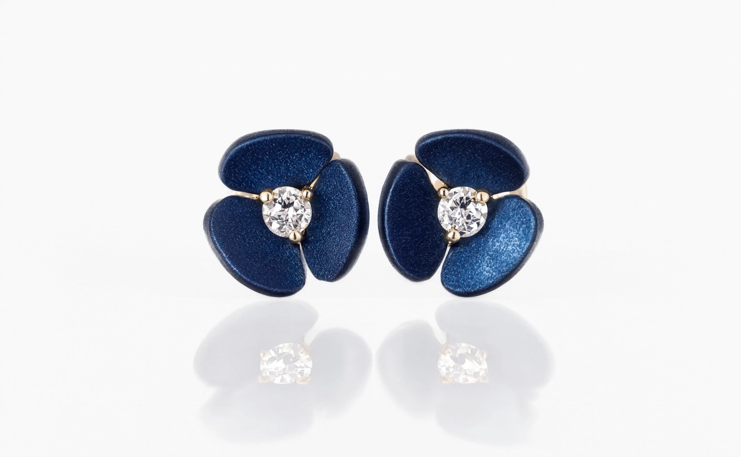 Blue Floral Crystal Stud Earrings | Elegant Flower Earrings for Women