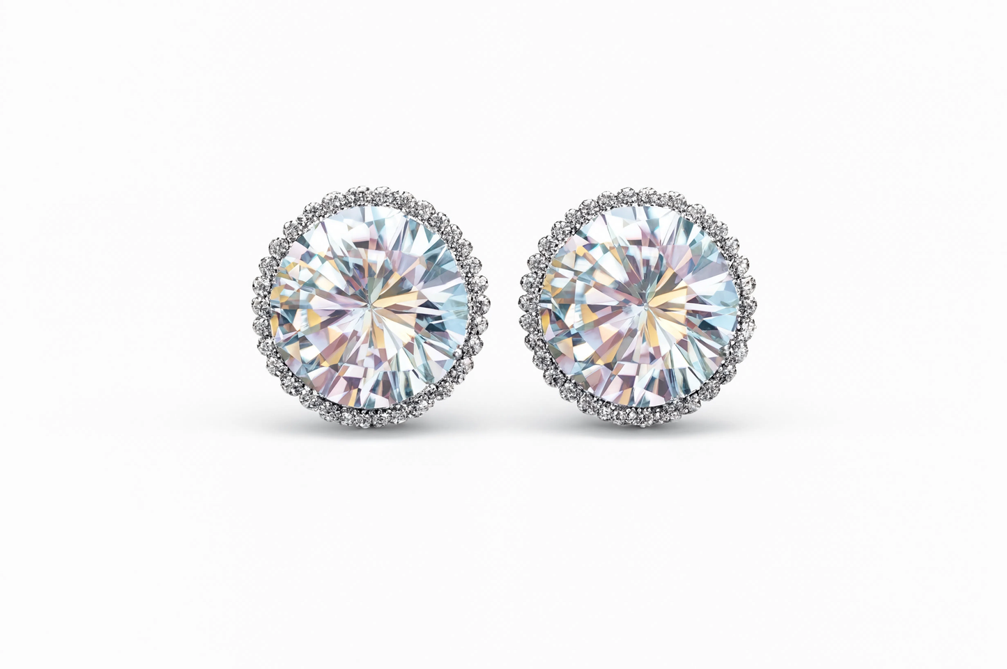 Round Brilliant Cubic Zirconia Stud Earrings | Halo Stud Earrings | White Gold Tone Earrings | Minimalist Everyday Jewelry | Gift for Her