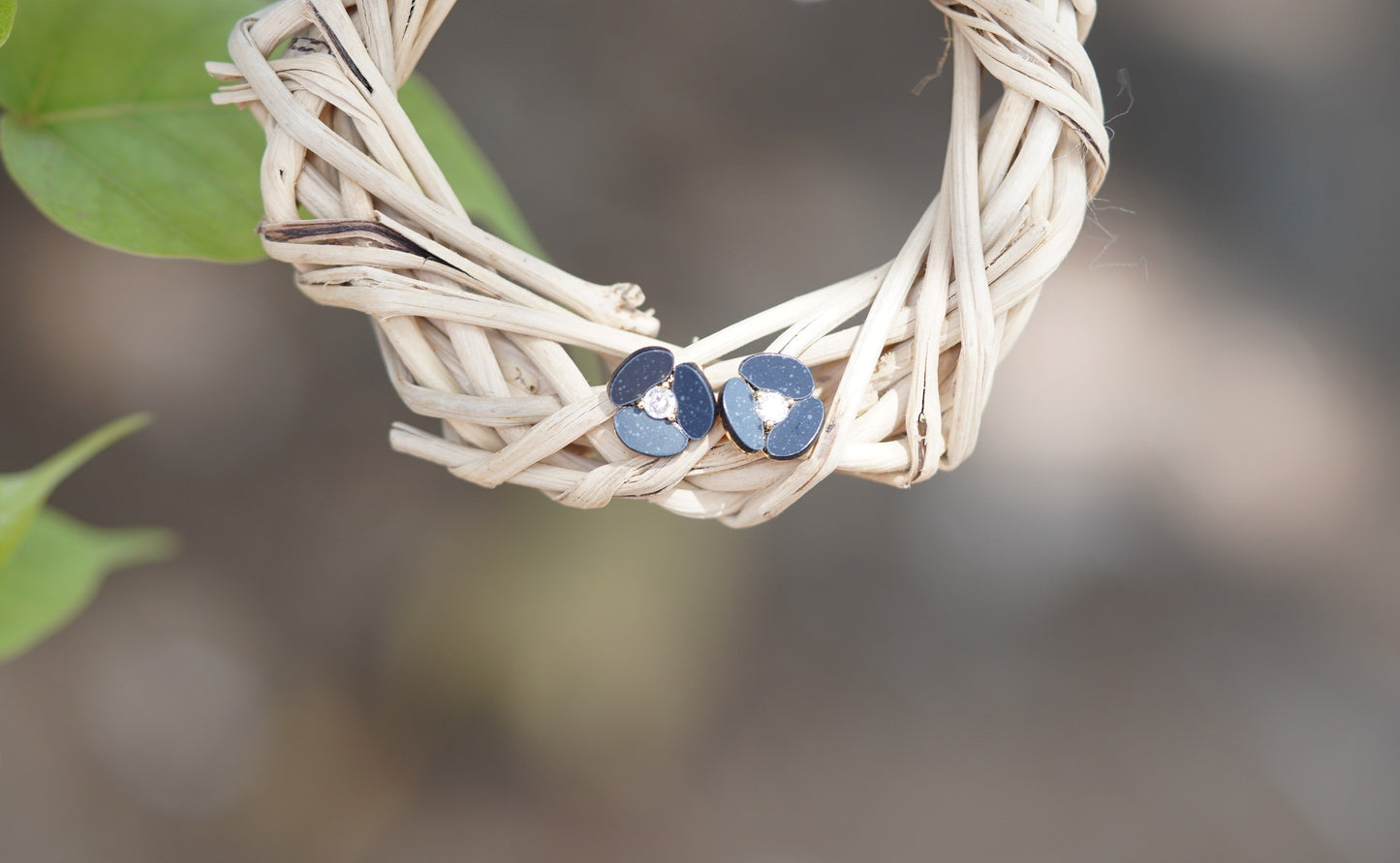 Blue Floral Crystal Stud Earrings | Elegant Flower Earrings for Women