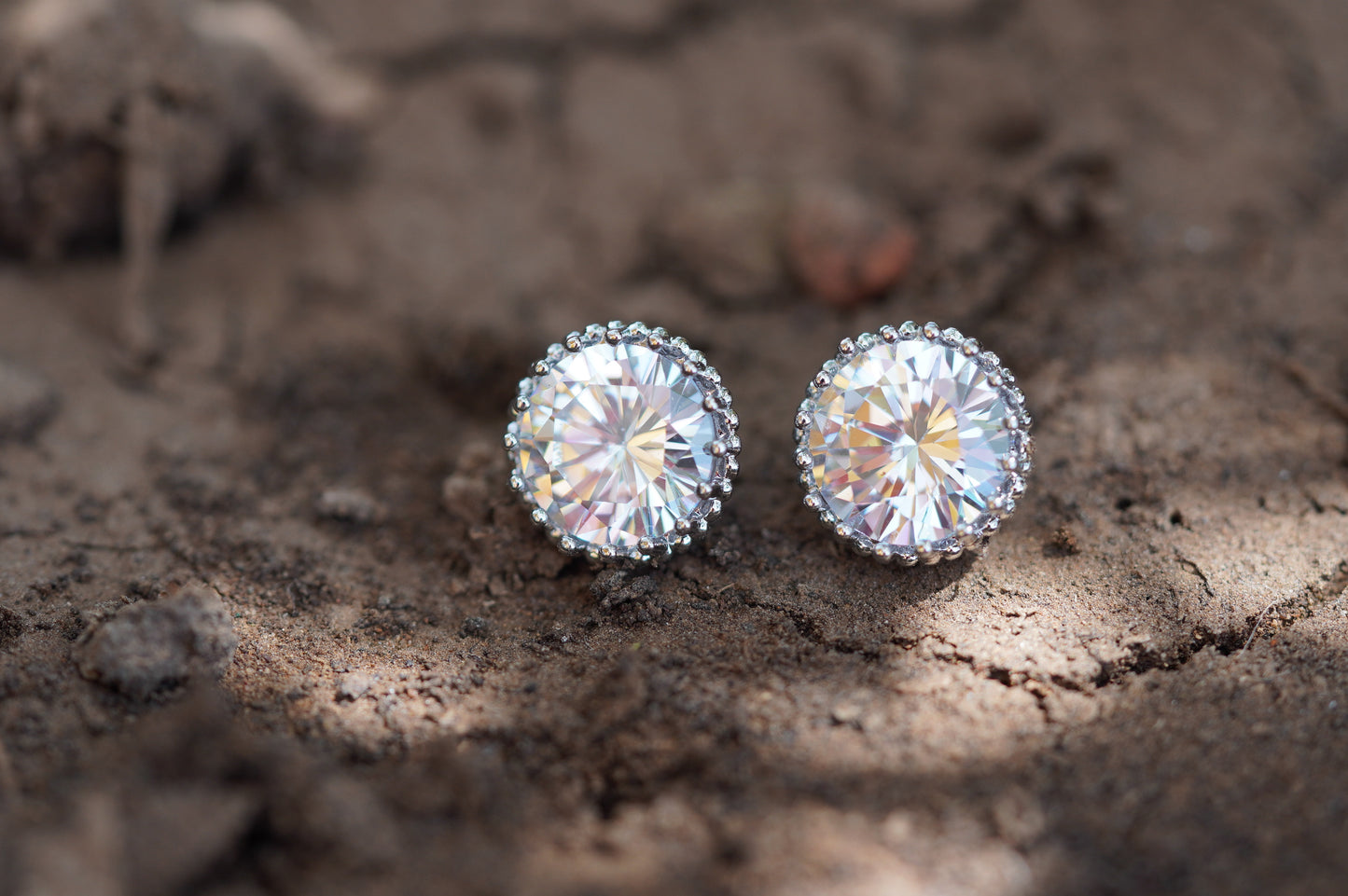 Round Brilliant Cubic Zirconia Stud Earrings | Halo Stud Earrings | White Gold Tone Earrings | Minimalist Everyday Jewelry | Gift for Her
