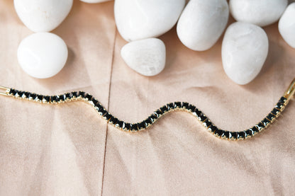 Black Tennis Bracelet, Black Jewelry, Tennis Bracelet, Black Gemstone Bracelet, Minimalist Bracelet, Dainty Bracelet, Gift for Her, Bracelet