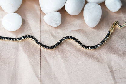 Black Tennis Bracelet, Black Jewelry, Tennis Bracelet, Black Gemstone Bracelet, Minimalist Bracelet, Dainty Bracelet, Gift for Her, Bracelet