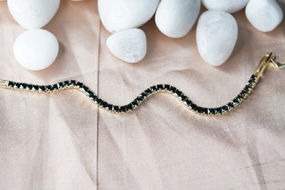 Black Tennis Bracelet, Black Jewelry, Tennis Bracelet, Black Gemstone Bracelet, Minimalist Bracelet, Dainty Bracelet, Gift for Her, Bracelet