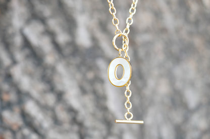 Gold Tone Initial "O" Toggle Necklace – Minimalist Alphabet Pendant Necklace for Women