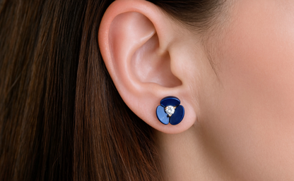 Blue Floral Crystal Stud Earrings | Elegant Flower Earrings for Women