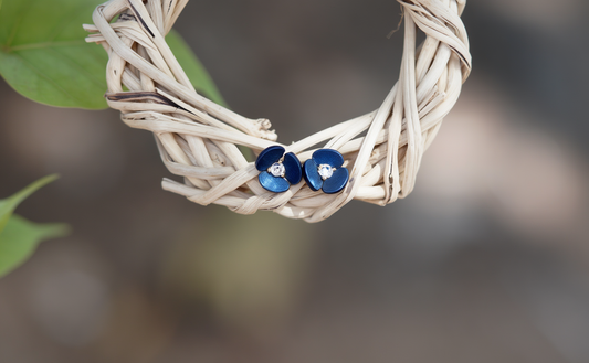 Blue Floral Crystal Stud Earrings | Elegant Flower Earrings for Women