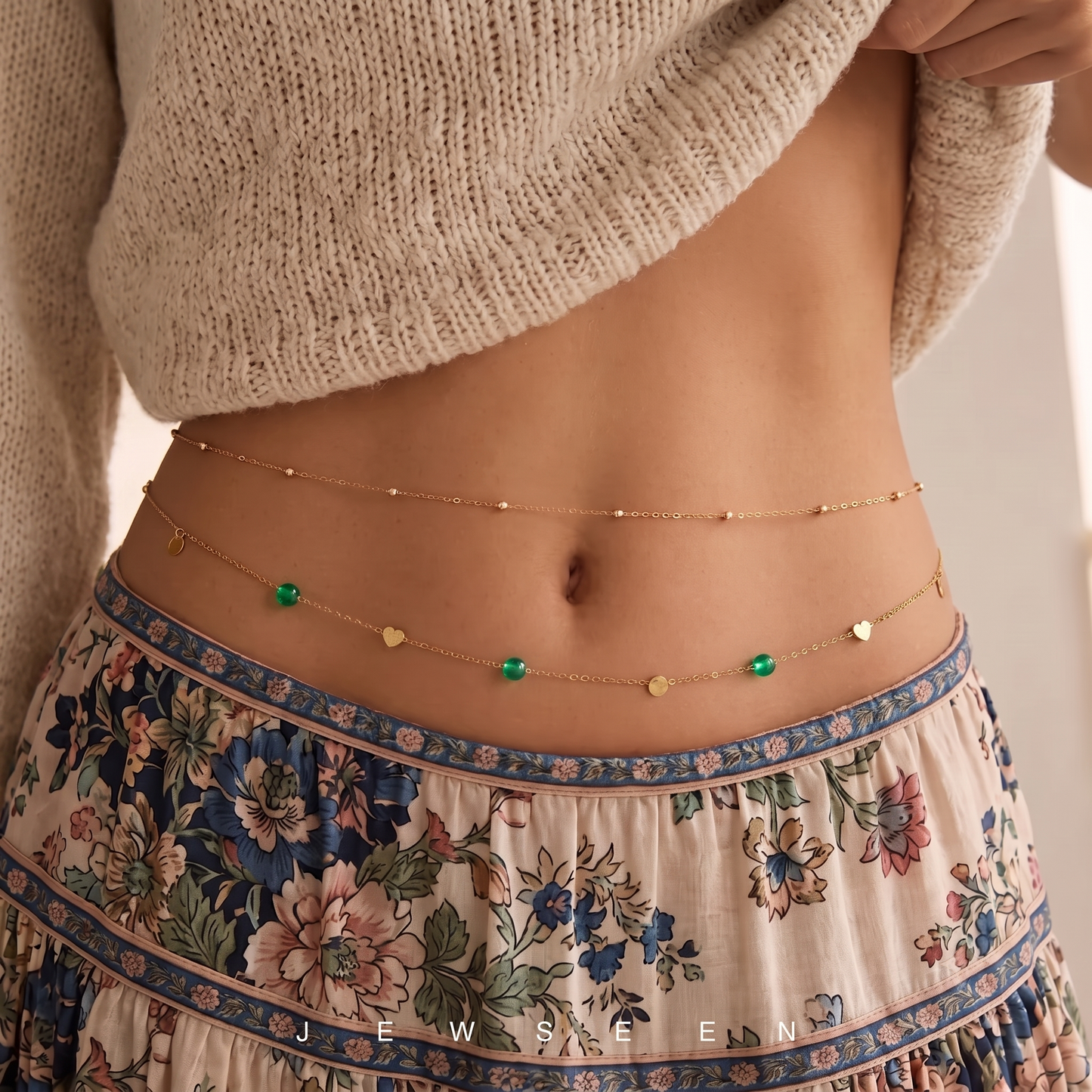 Layered Gold Belly Chain, Turquoise Waist Chain, Dainty Body Jewelry, Adjustable Waist Necklace, Festival & Beach Jewelry