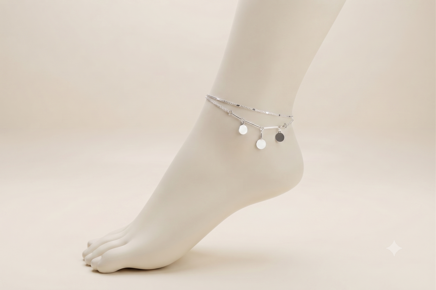 Minimalist Silver Bar Anklet, Double Layer Disc Charm Anklet, Adjustable Dainty Ankle Bracelet, Everyday Jewellery Gift for Women