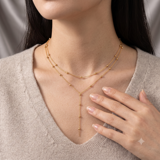 Gold Lariat Necklace, Dainty Y Drop Layered Necklace, Minimalist Jewelry Gift for Her