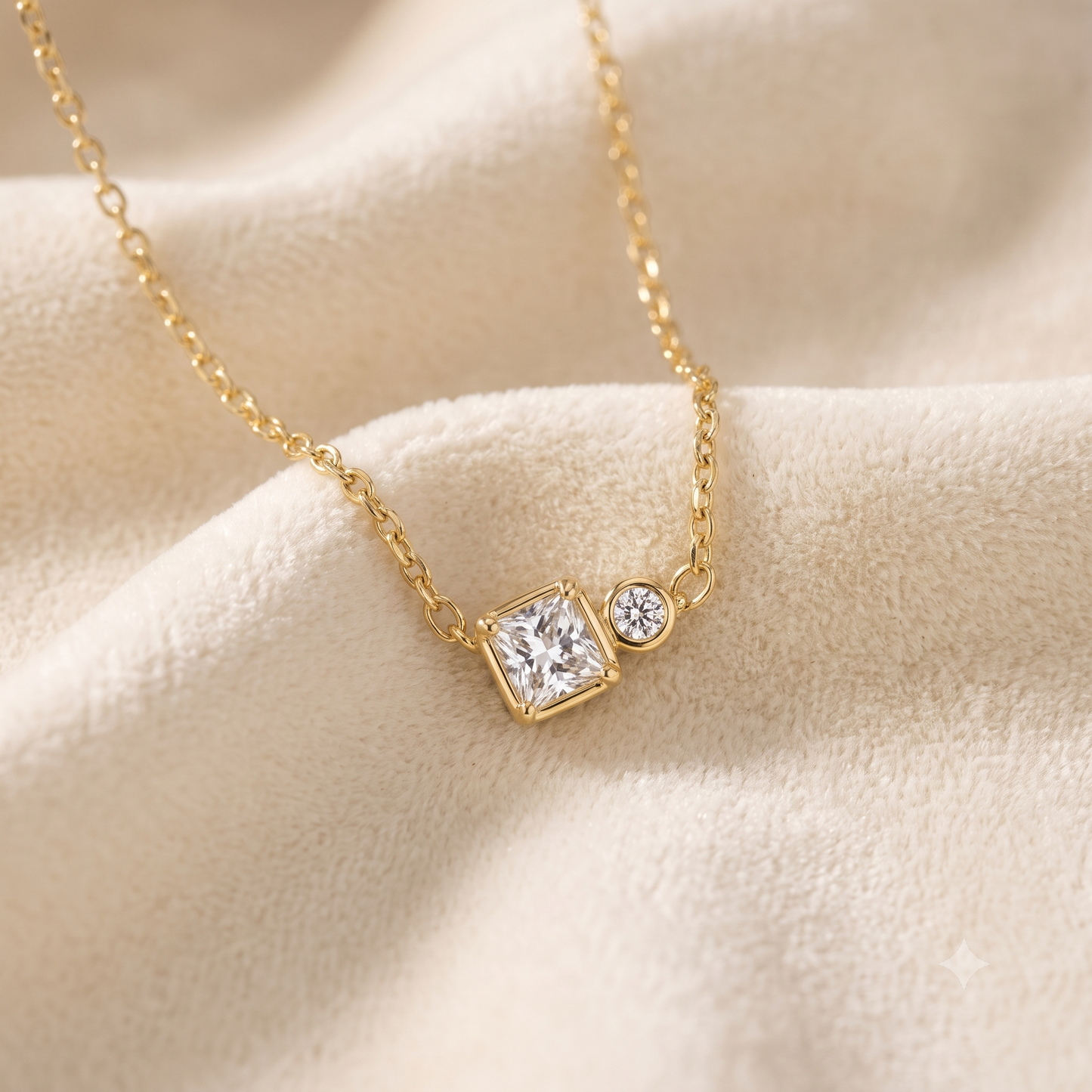 Minimalist Princess Cut Diamond Necklace, Gold Bezel Necklace, Dainty Everyday Necklace, Layering Chain, Bridesmaid Gift for Her