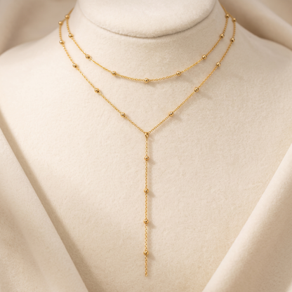 Gold Lariat Necklace, Dainty Y Drop Layered Necklace, Minimalist Jewelry Gift for Her