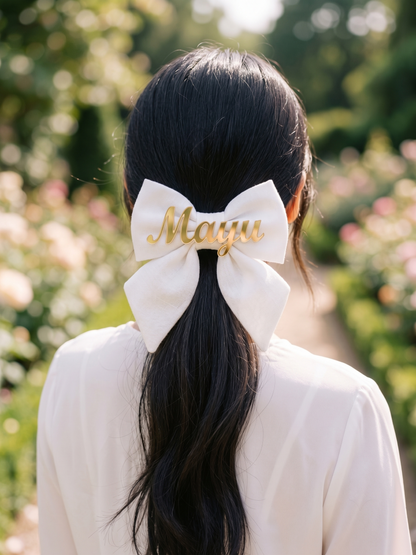 Personalized Name Hair Bow | Custom Black Fabric Bow with Acrylic Name | Girls Hair Clip | Baby Hair Bow | Birthday Gift | Photo Prop