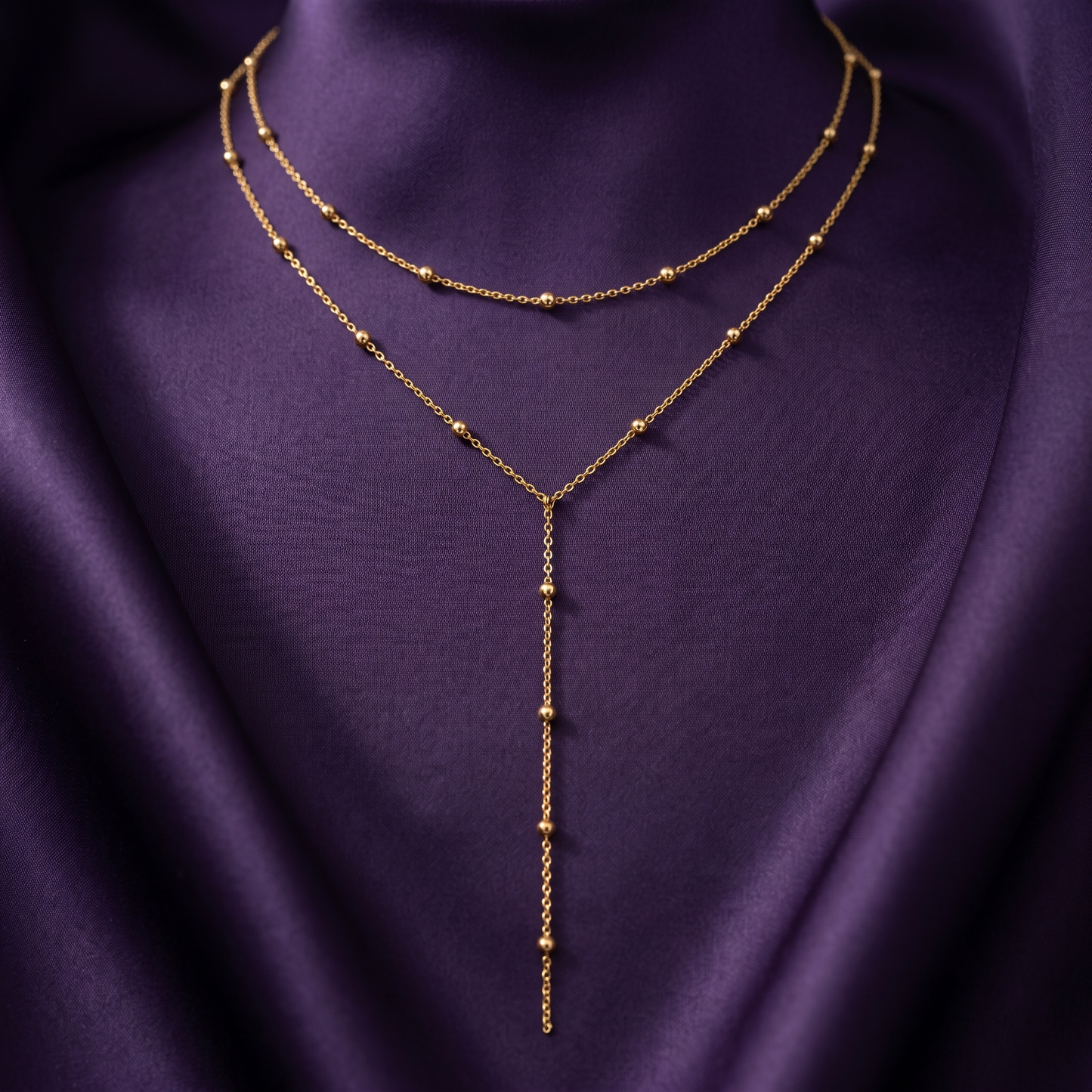 Gold Lariat Necklace, Dainty Y Drop Layered Necklace, Minimalist Jewelry Gift for Her