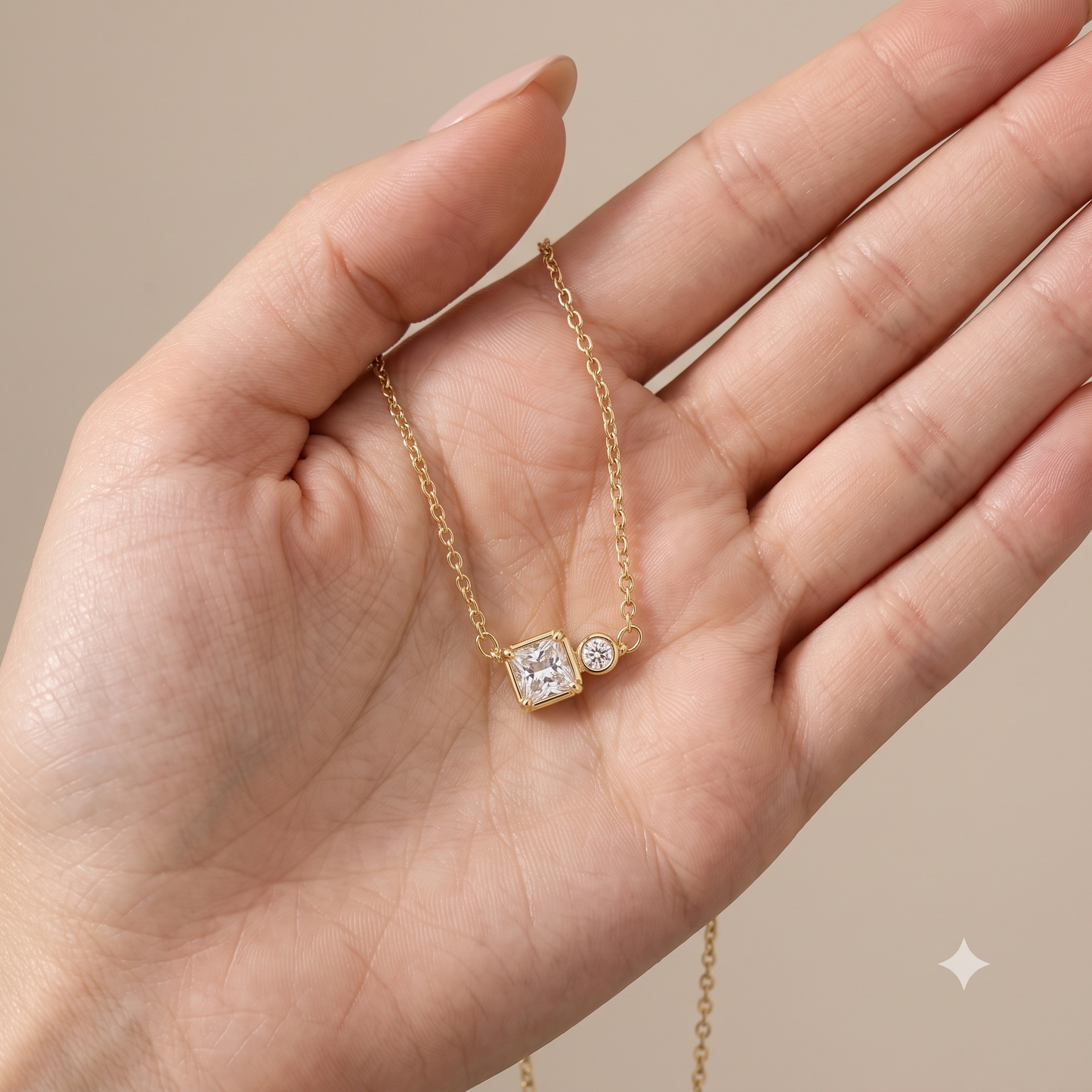 Minimalist Princess Cut Diamond Necklace, Gold Bezel Necklace, Dainty Everyday Necklace, Layering Chain, Bridesmaid Gift for Her