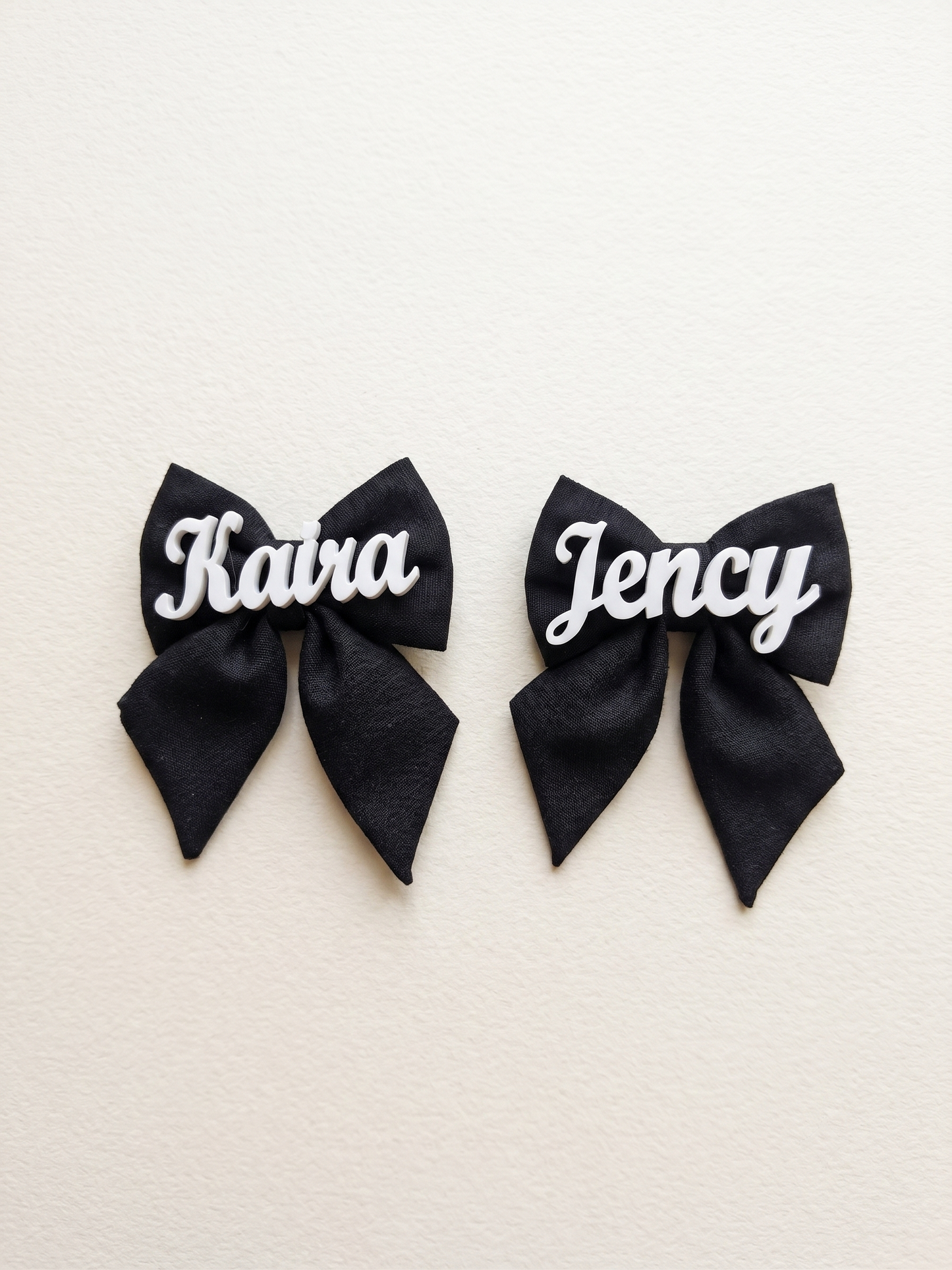 Personalized Name Hair Bow | Custom Black Fabric Bow with Acrylic Name | Girls Hair Clip | Baby Hair Bow | Birthday Gift | Photo Prop