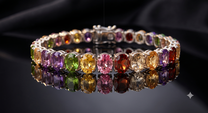 Rainbow Oval Shape Tennis Bracelet With Silver Polish-Dainty Bracelet-Mother's Day Gift