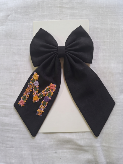 Personalized Name Hair Bow | Custom Black Fabric Bow with Acrylic Name | Girls Hair Clip | Baby Hair Bow | Birthday Gift | Photo Prop