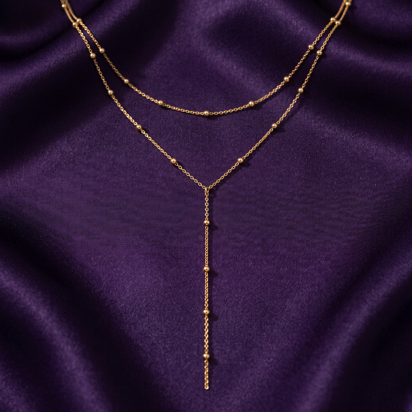 Gold Lariat Necklace, Dainty Y Drop Layered Necklace, Minimalist Jewelry Gift for Her