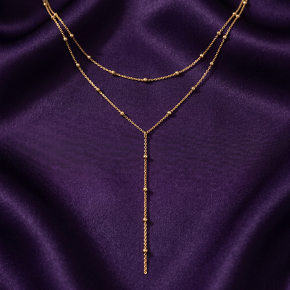 Gold Lariat Necklace, Dainty Y Drop Layered Necklace, Minimalist Jewelry Gift for Her
