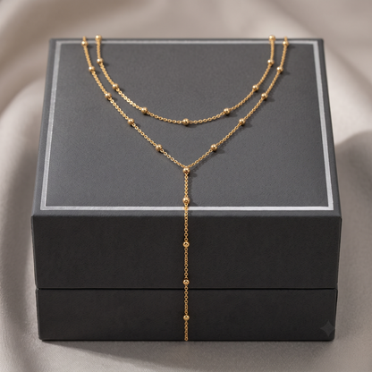 Gold Lariat Necklace, Dainty Y Drop Layered Necklace, Minimalist Jewelry Gift for Her