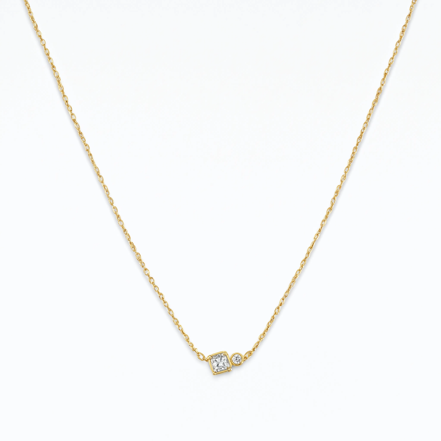 Minimalist Princess Cut Diamond Necklace, Gold Bezel Necklace, Dainty Everyday Necklace, Layering Chain, Bridesmaid Gift for Her