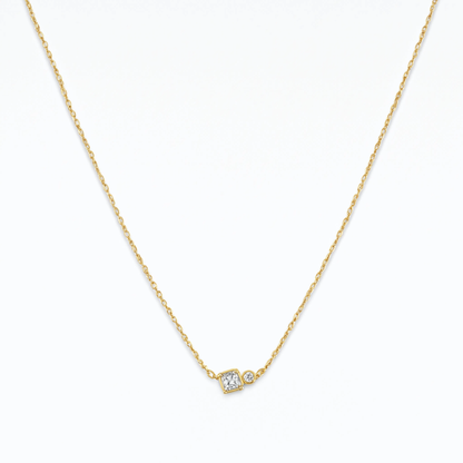 Minimalist Princess Cut Diamond Necklace, Gold Bezel Necklace, Dainty Everyday Necklace, Layering Chain, Bridesmaid Gift for Her