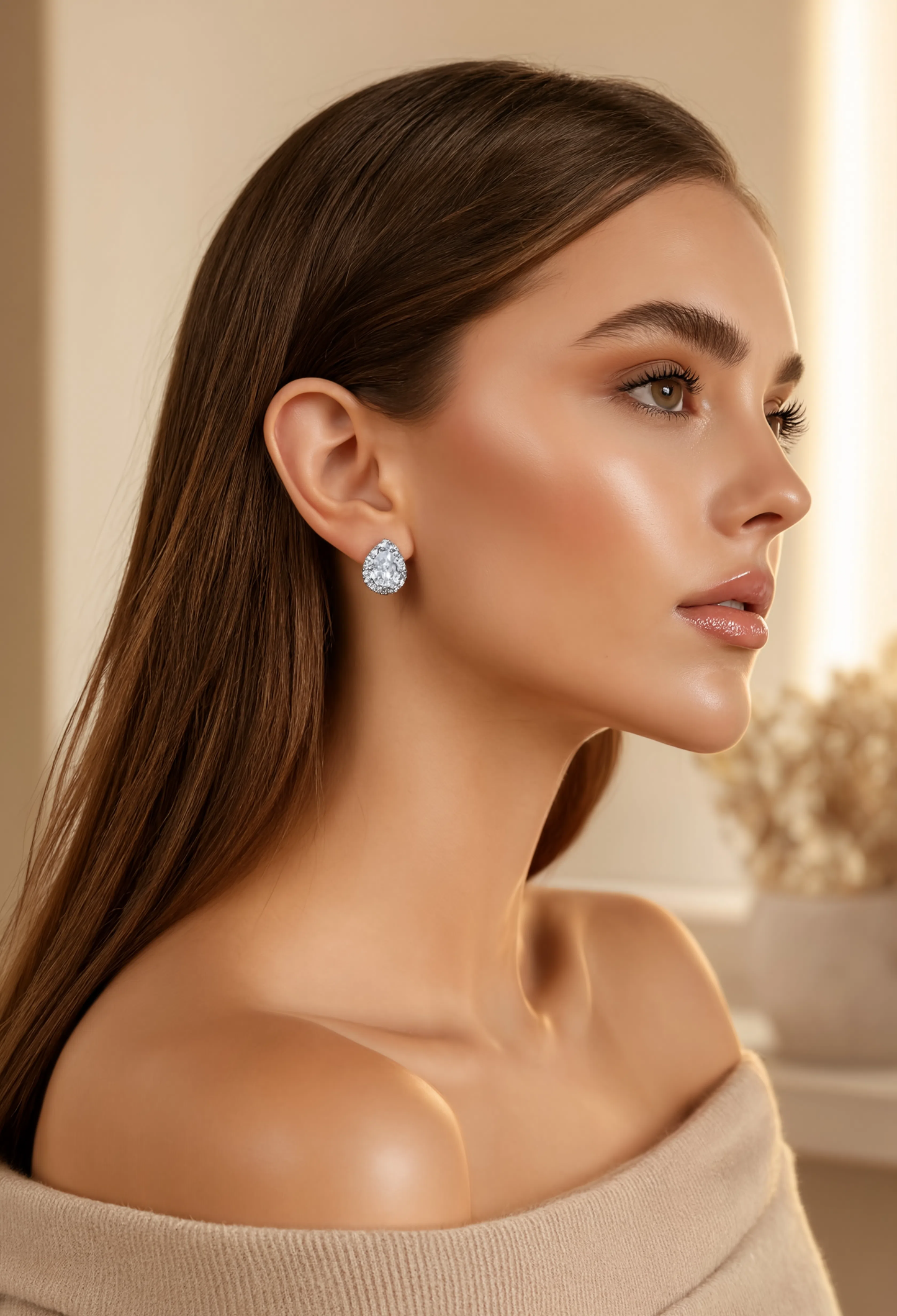 Pear Cut Halo Crystal Stud Earrings | Elegant Teardrop Sparkle Earrings for Women