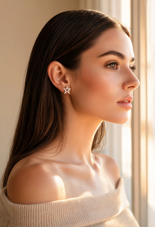 Celestial Spark Rose Gold Star Stud Earrings