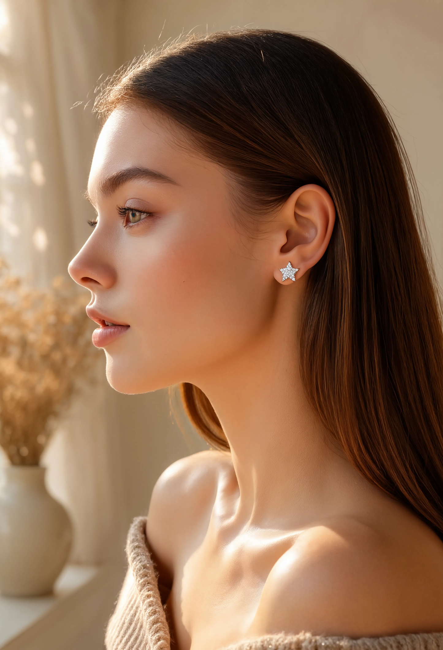 Crystal Star Stud Earrings | Silver-Tone Sparkling Star Earrings for Women