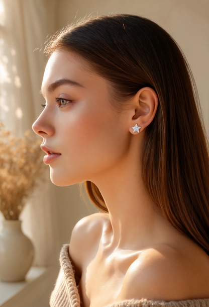 Crystal Star Stud Earrings | Silver-Tone Sparkling Star Earrings for Women