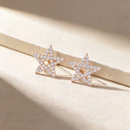 Celestial Spark Rose Gold Star Stud Earrings