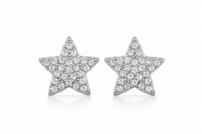 Crystal Star Stud Earrings | Silver-Tone Sparkling Star Earrings for Women