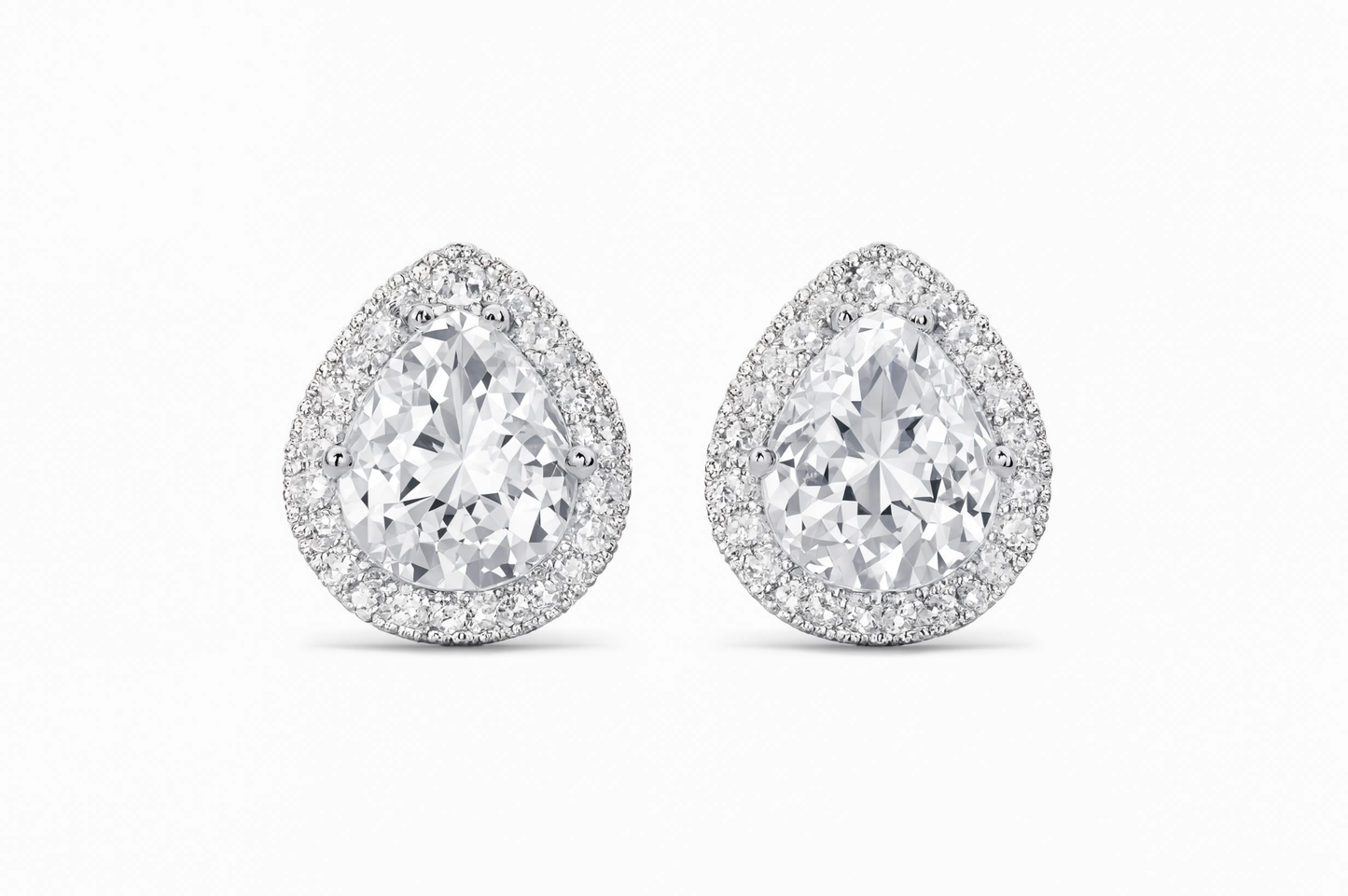 Pear Cut Halo Crystal Stud Earrings | Elegant Teardrop Sparkle Earrings for Women