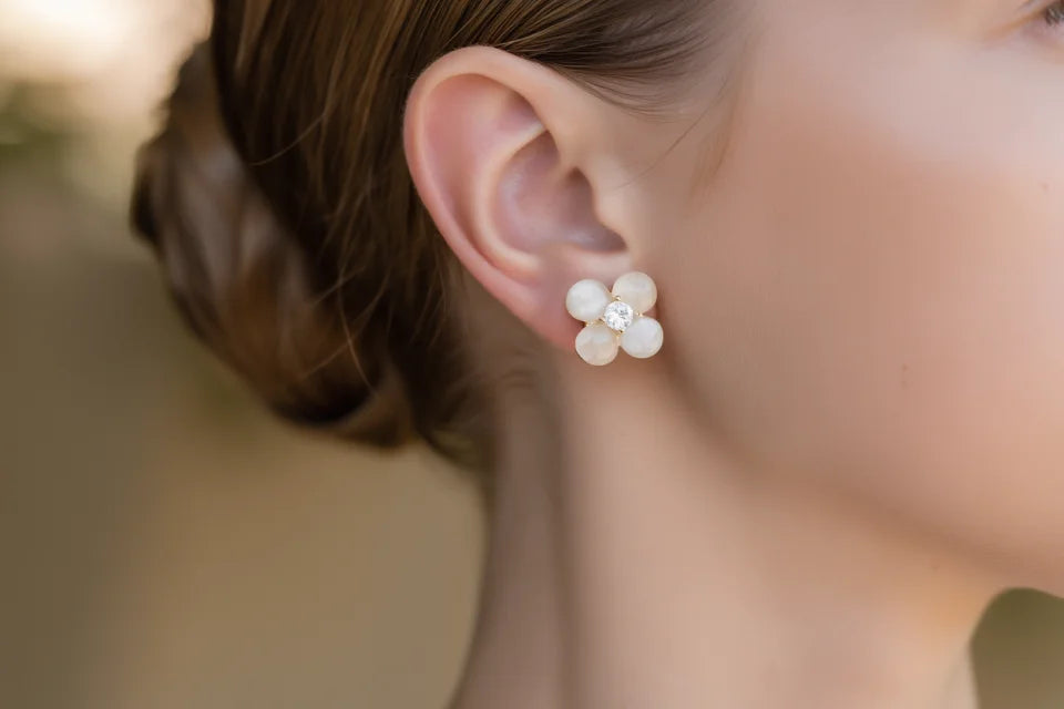 Pearl Flower Stud Earrings | Elegant Floral Pearl Earrings for Women