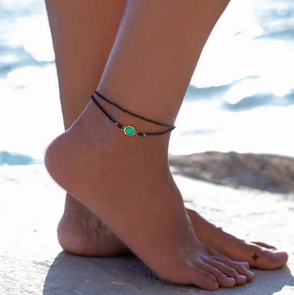 Blue Opal Beaded Anklet, Adjustable Macrame Anklet, Bohemian Beach Anklet, Summer Jewelry, Women's Gift